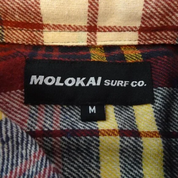 Molokai Surf Co Flannel Shirt Men's Size M Red Plaid Long Sleeve Outdoor - Picture 6 of 8